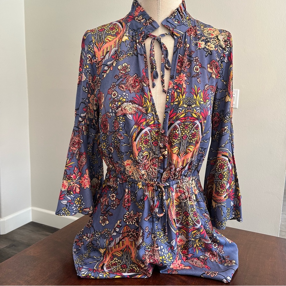 Here Comes The Sun Floral Bell Sleeve Romper Small